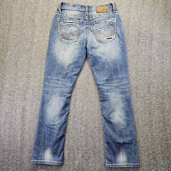 BKE Jake Straight Leg Jeans Mens Size 30S (30x29) Blue Faded Distress Stretch - Picture 3 of 11